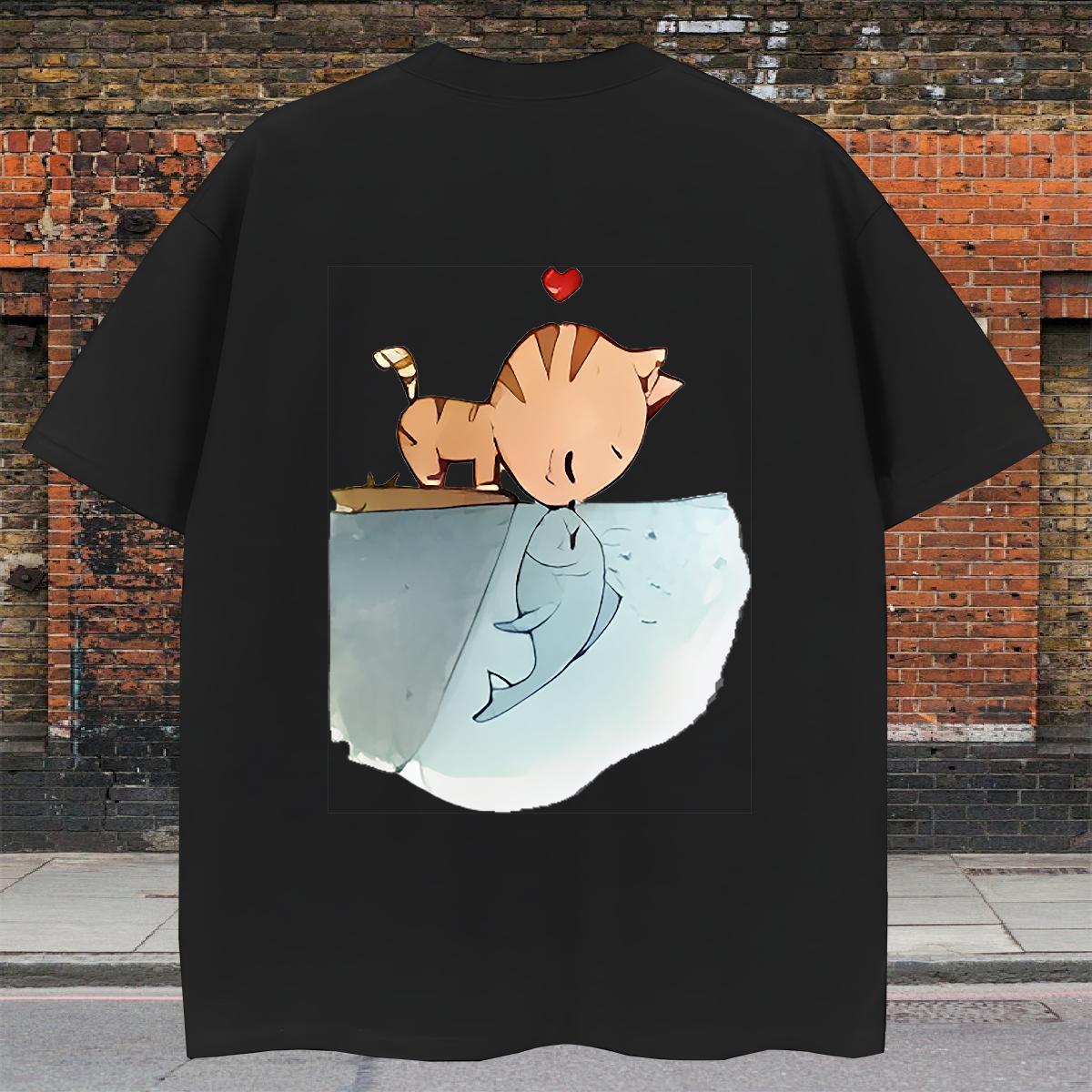 Cool Men Tees 230g Cotton Casual cat Custom Print Plus Size Breathable Short Sleeve New Designer T shirt Clothings