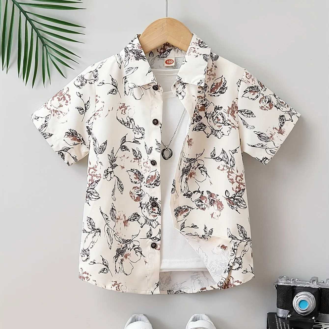 Boys Aloha Flower Pattern Creative Shirt Short Sleeve Button Comfortable Loose Summer Holiday Shirt TopW240729