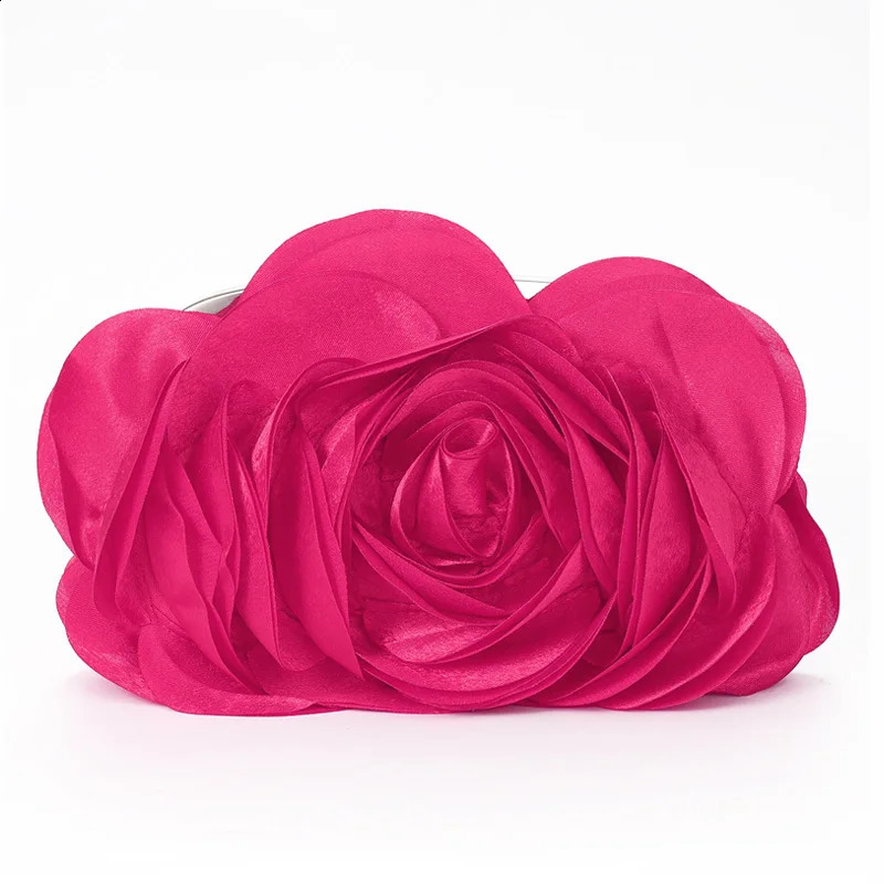 Women Rose Flower Evening Bag Ladies Floral Pink Handbag Bridal Wedding Party Purse Fashion Beatiful Small Day Clutch Chain 240729