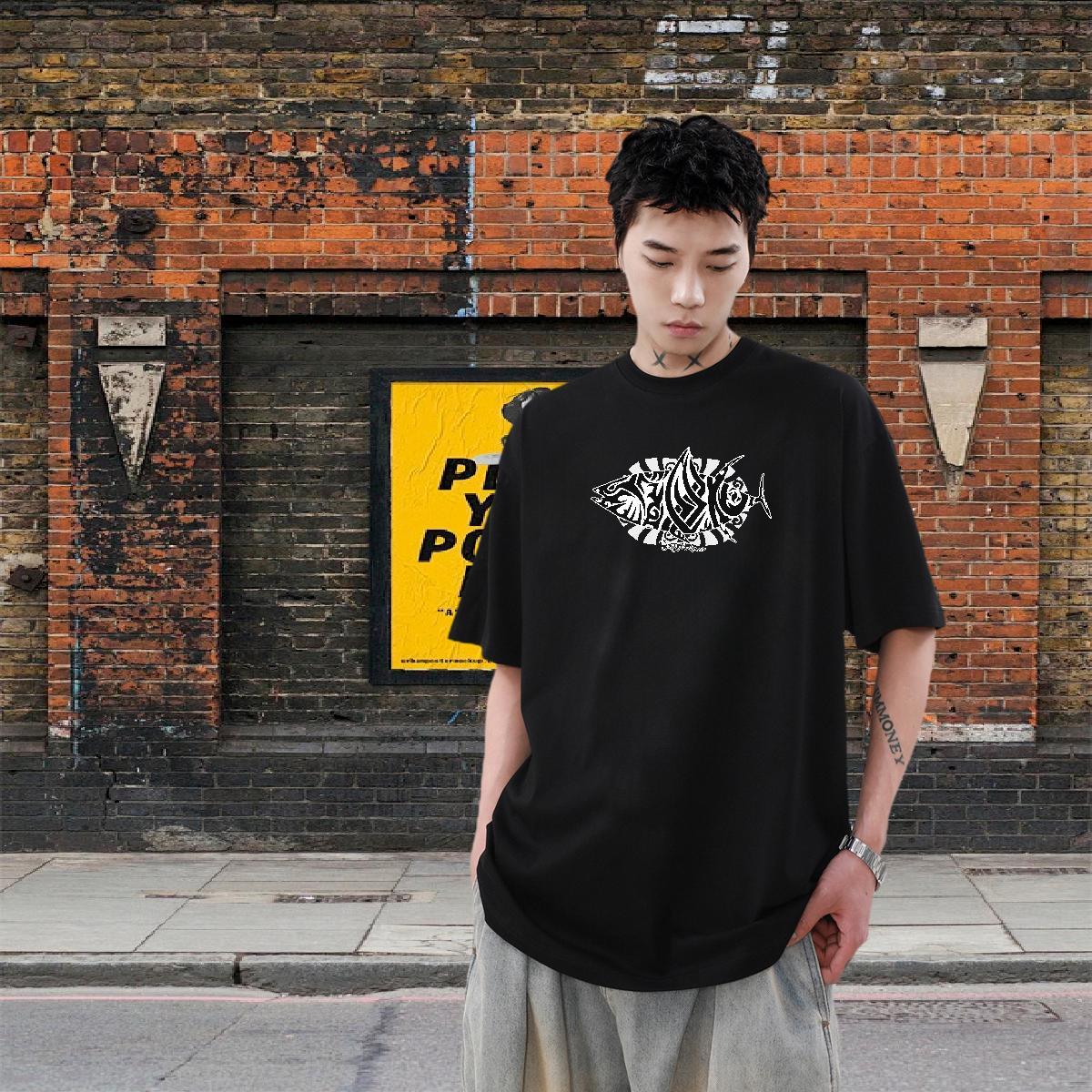 Loose Men Clothes T-Shirt 100% Cotton 230g Casual Daily Wear fish Custom Print Plus Size Breathable Short Sleeve Designer T Shirts Men Tops Tees