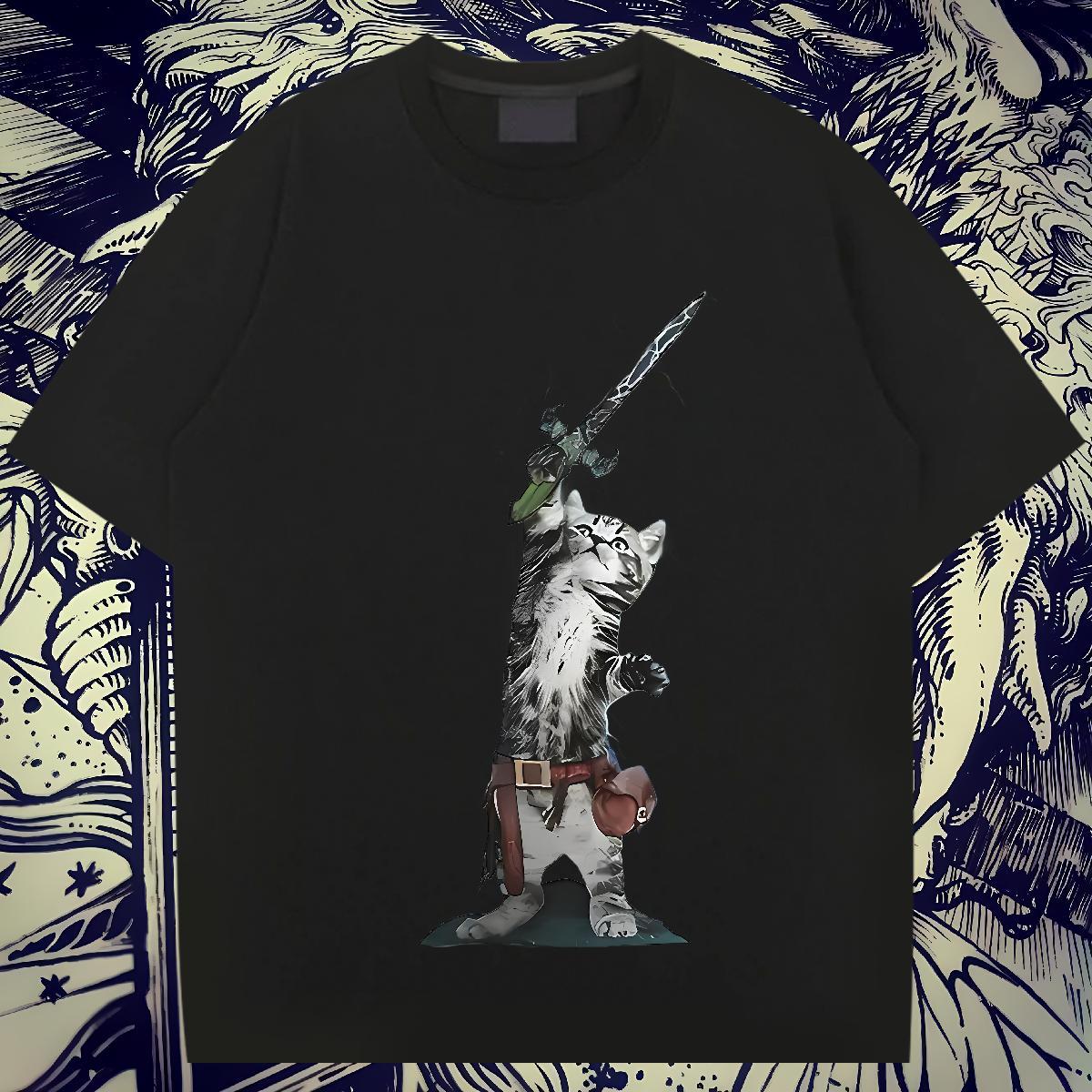 Classic Men Clothes T-Shirt 230g Cotton Beach cat Oversized 4XL Breathable Crew Neck Casual New T-Shirts for Men Tops Shirt