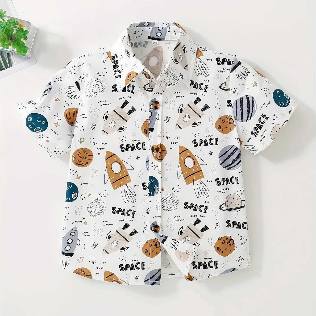 Childrens clothing cartoon pattern cute shirt boys short sleeved casual fashion front button comfortable summer topW240729