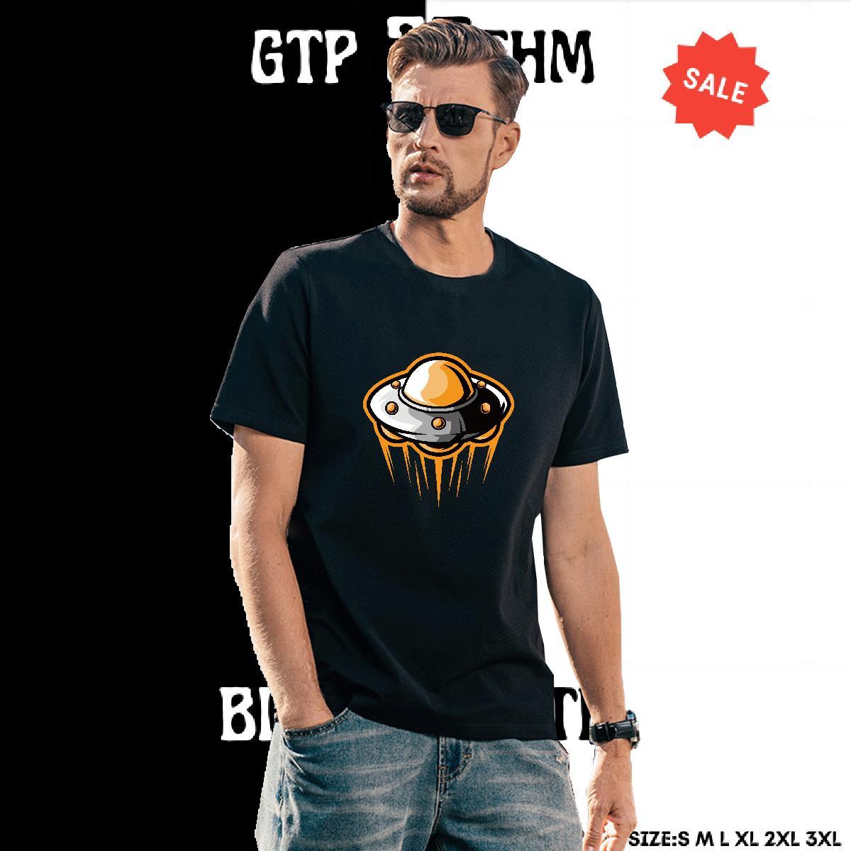 Loose Fit Men Clothes T-Shirt 230g Pure Cotton Home Outdoor UFO Graphic Breathable Short Sleeve DIY Customized T-Shirts for Men Tops Tees