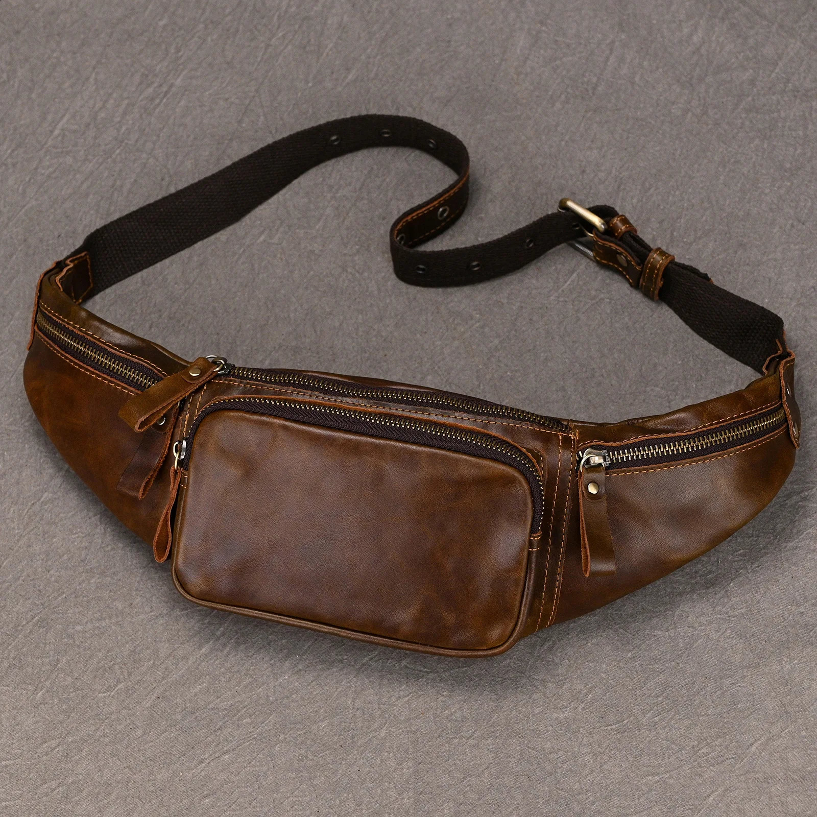 Luufan Crazy Horse Leather Mens Waist Bag Mini daily Fanny Chest Pack Cowhide Belt Bag Male Travel Waist Bag For Phone Pouch 240729