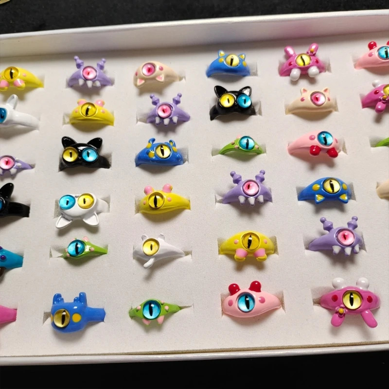 36 pieces of female monster rings big eyed open couple punk jewelry airdrop 240723