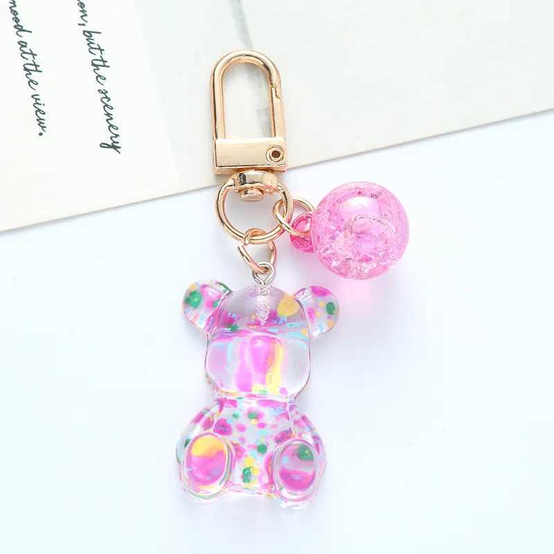 Cute Colorful Acrylic Bear Crystal Bead Keychain for Women Girls Fashion Sweet Key Chain Bag Car Key Pendant Jewelry Couple GiftL240729