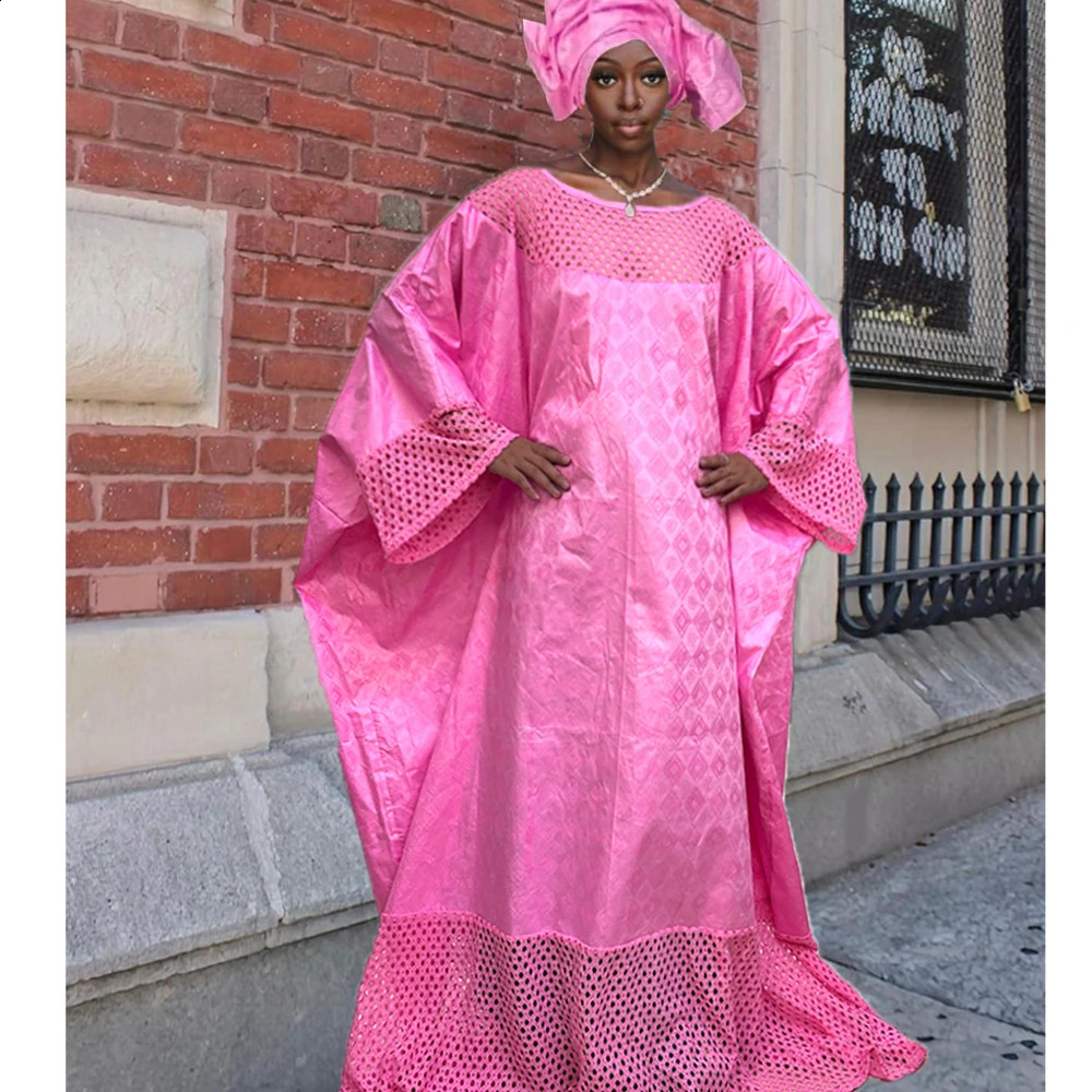 Bazin Dresses For Women African Traditional Evening Gown Swiss Voile Lace Clothing Wedding Basin Riche Cloth Robe With Scarf 240722