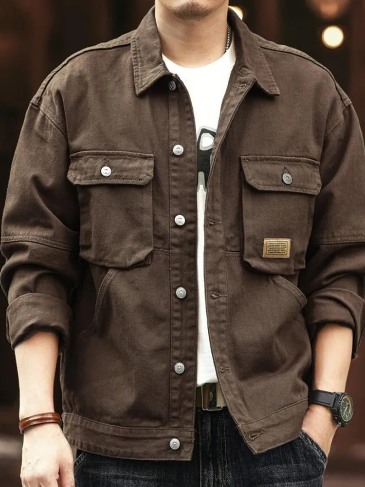 2024 Spring and Autumn Fashion Solid Color Retro Cargo Jacket Mens Casual Loose Comfortable Large Size Cotton Denim Coat 240729