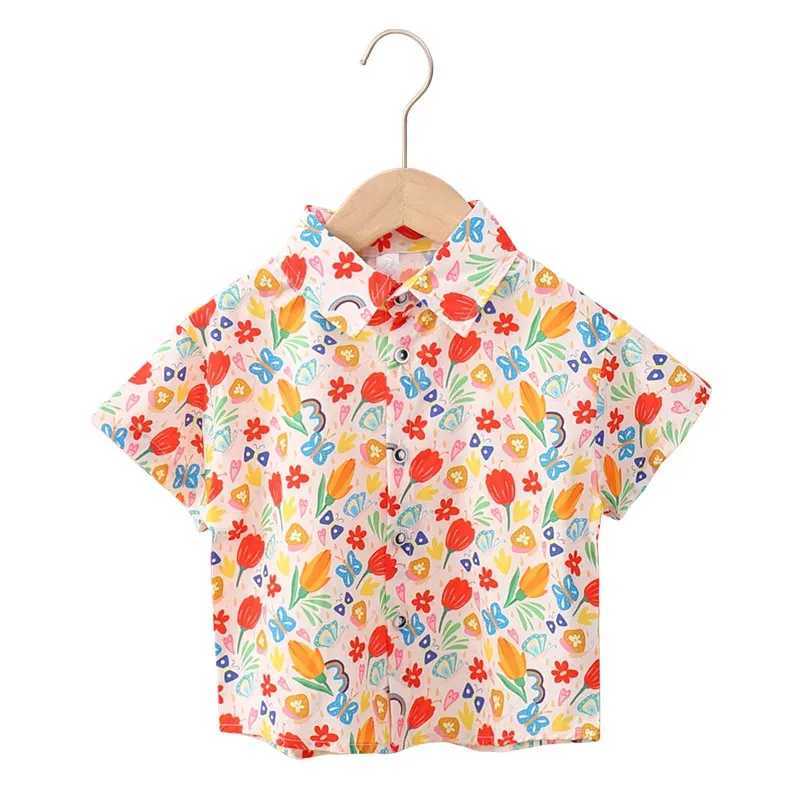 2024 Childrens Clothing Flower Shirt Summer Holiday Beach Boys Short sleeved Printed Casual Shirt Top 2 to 12 Year Old Childrens ShirtW240729