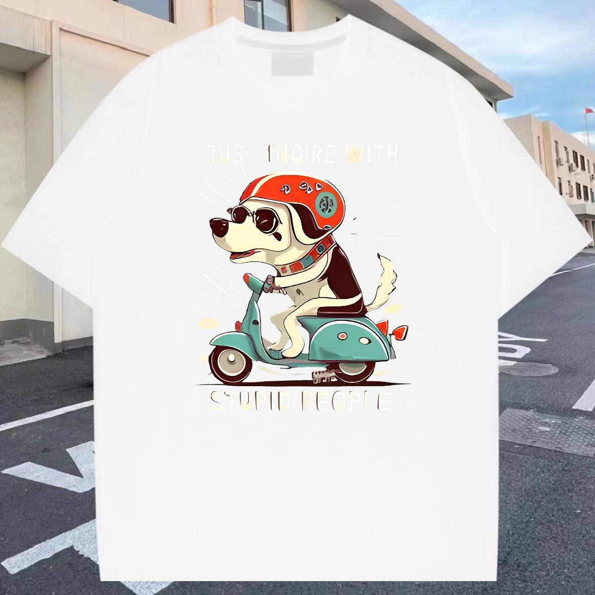 Loose Fit Men Tops Tees 230g Cotton Hip Hop dog White Plus Size Pure Cotton 2024 New T-Shirts Clothings