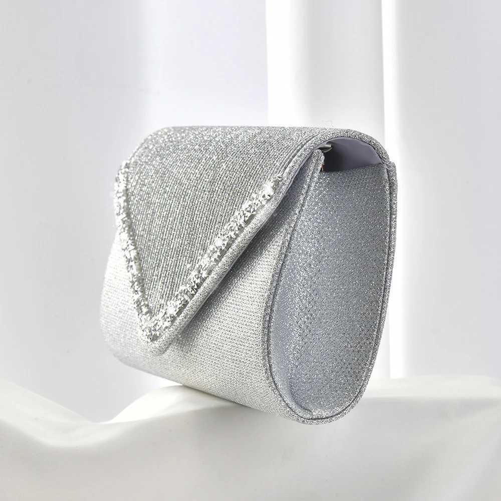Simple Premium Sparkling Ruffled Diamond Evening Bag Party Dinner Wedding Ladies Clutch bagXJ240729