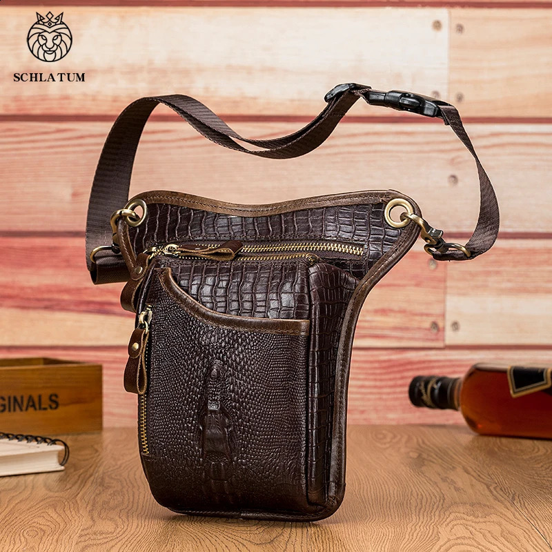 SCHLATUM Genuine Leather Men Multifunction Design Grain Belt Pack Drop Motorcycle Fanny Waist Belt Pack Drop Leg Bag 240729
