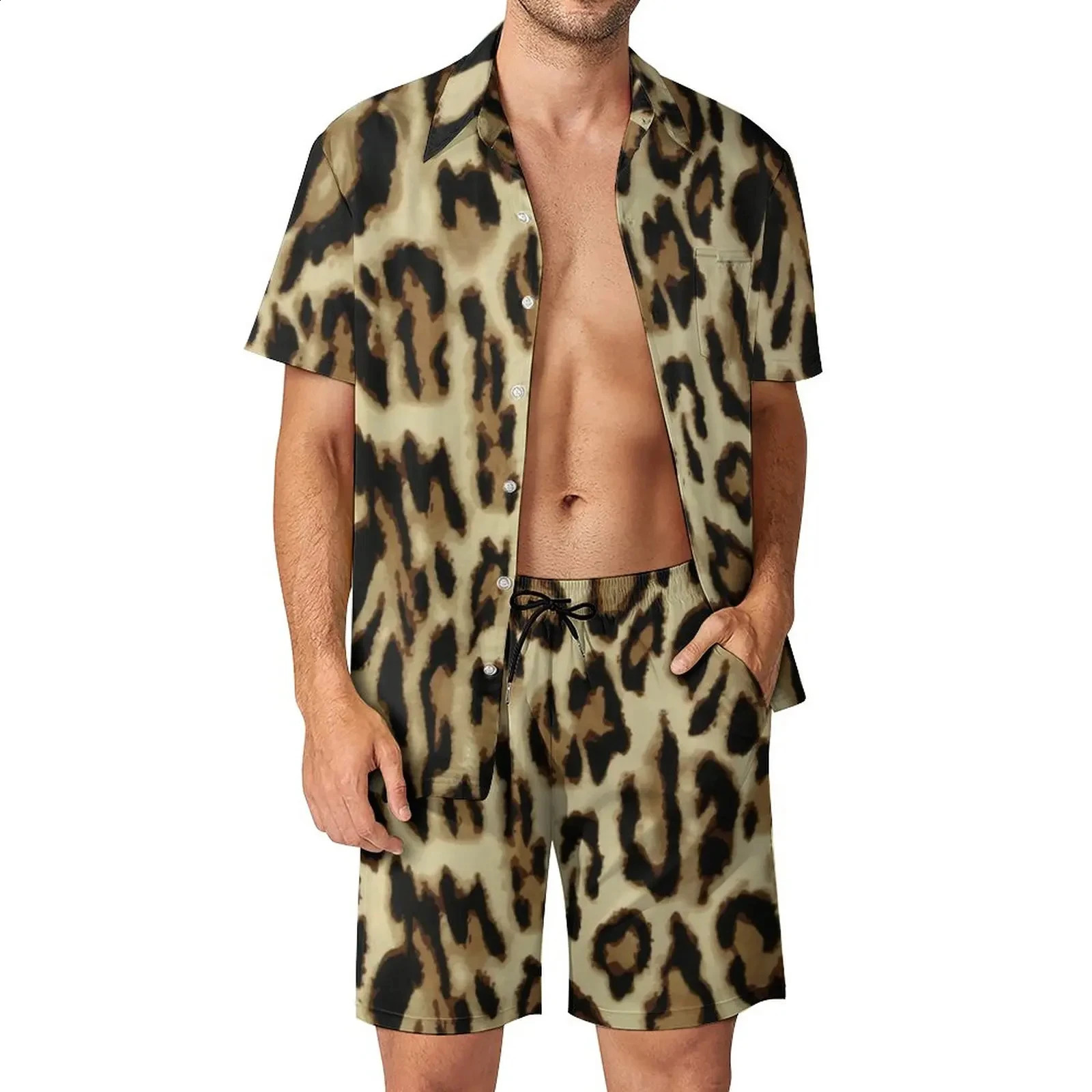 Men Casual Fashion Leopard Shirt Sets 3D Printed Short Sleeves Shirts Oversized Beach Shorts Hawaiian Streetwear Suits Clothing 240729