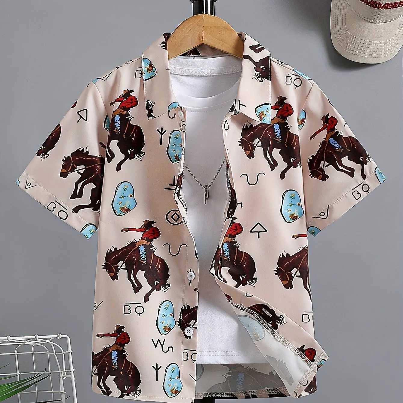 2024 casual loose fit shirt childrens short sleeved cool and comfortable summer beach suitable for boys and girls to wear childrens shirts on holidays