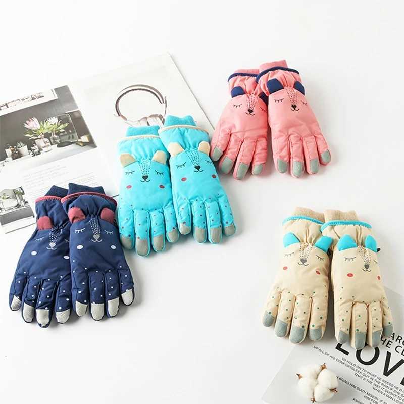 New winter warm baby gloves waterproof windproof anti slip cartoon childrens sports gloves childrens lined wool outdoor glovesW240729