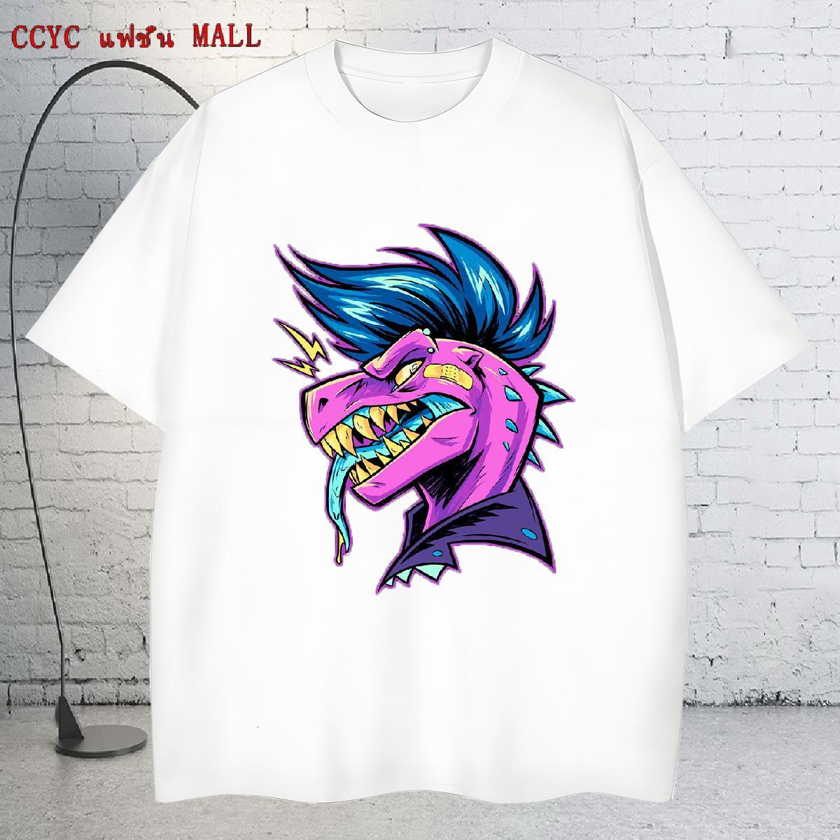 Free Shipping Mens Tshirts 230g 100% Cotton Hip Hop dinosaur Plus Size Cartoon Breathable Short Sleeve Custom T shirt Polos