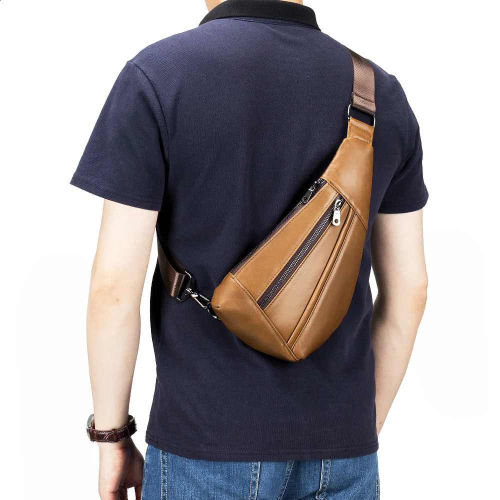 Genuine leather mens chest bag cowhide chest bag creative single shoulder crossbody bag 240729