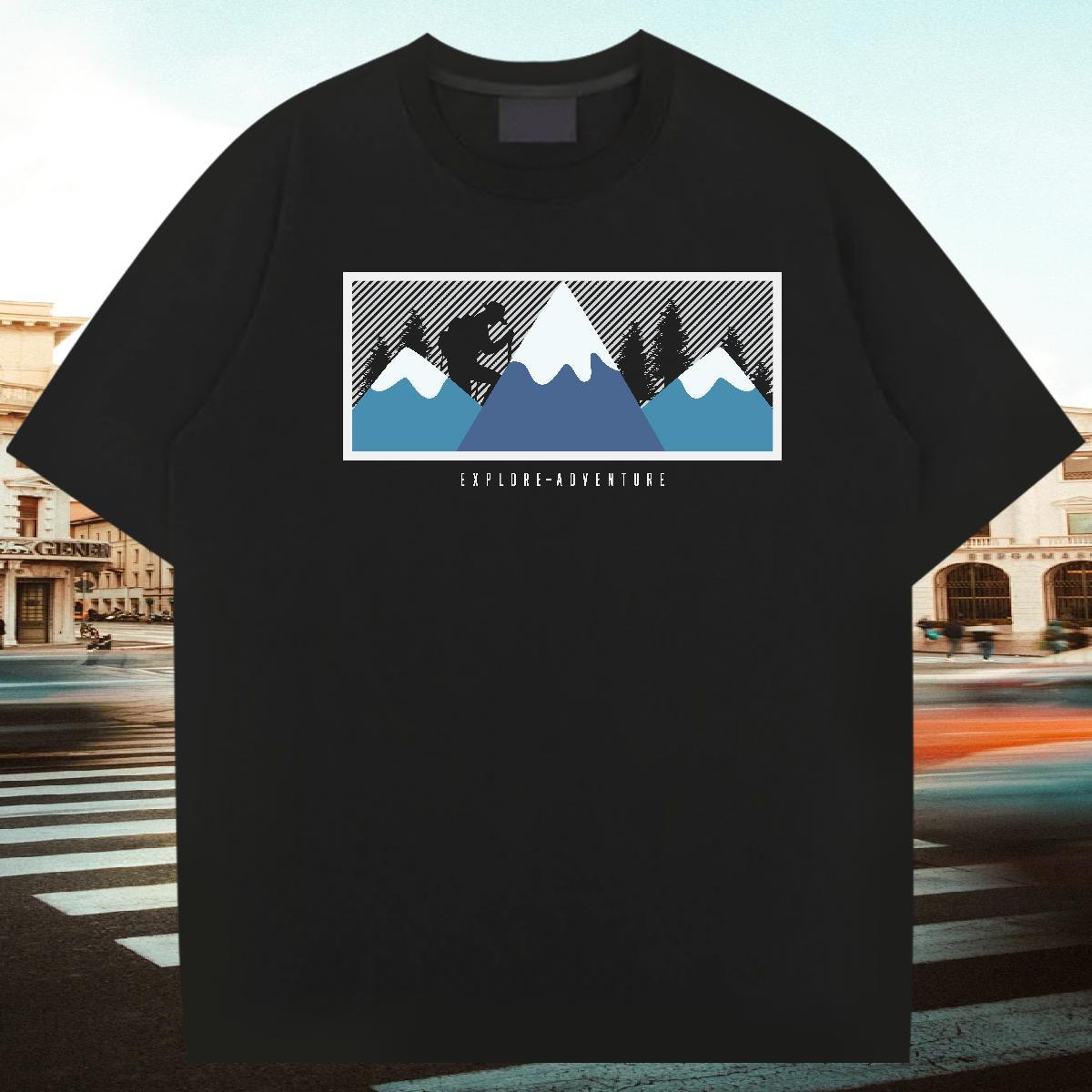 Free Shipping Men Clothes T-Shirt 100% Cotton 230g Street Casual mountains Customized Breathable Short Sleeve 2024 DIY T-Shirts Tee Shirt