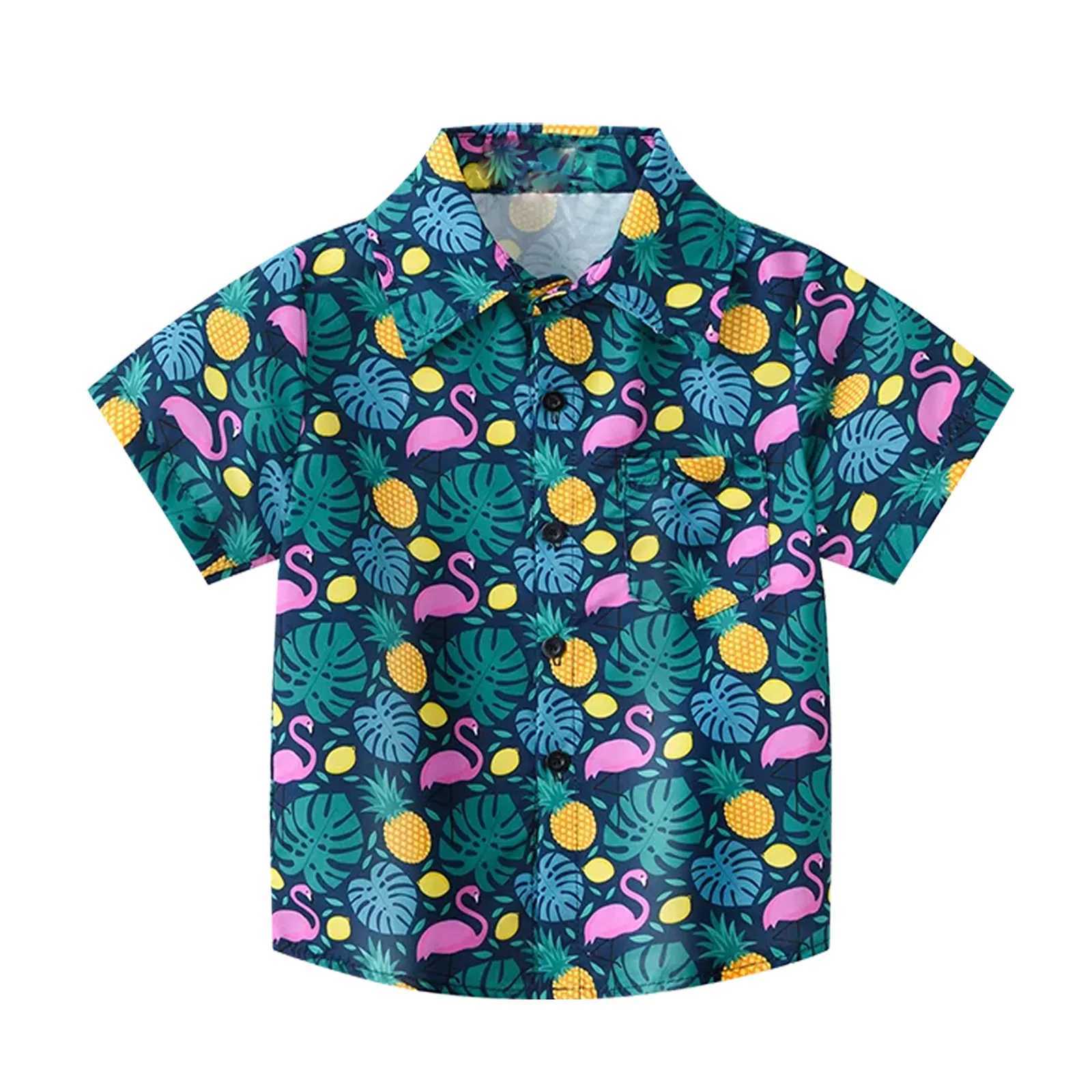 Summer Boys Shirt Beach Graphic Printed Short Sleeve Casual Button Childrens 2-8 Piece Holiday Seaside Childrens Shirt TopW240729