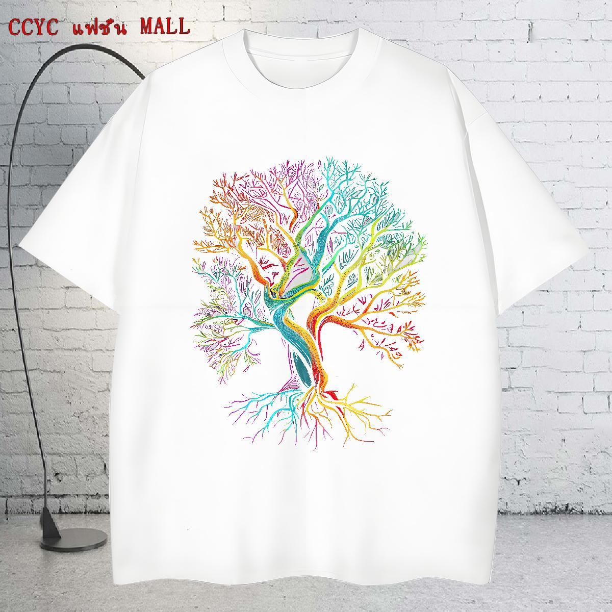 Free Shipping Men Clothes T-Shirt 230g Pure Cotton Street Casual tree DIY Printed Breathable Short Sleeve Casual New T Shirt For Man Tee Shirt