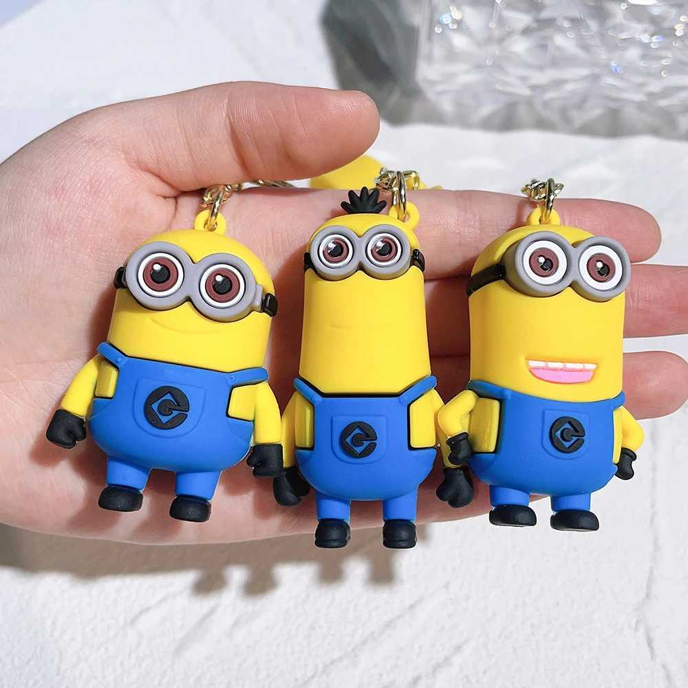Kawaii Minions Keychain Cartoon Toys Model Silicone Pendant Keyring Cosplay Chinese Zodiac Car Backpack Key Holder AccessoriesL240729