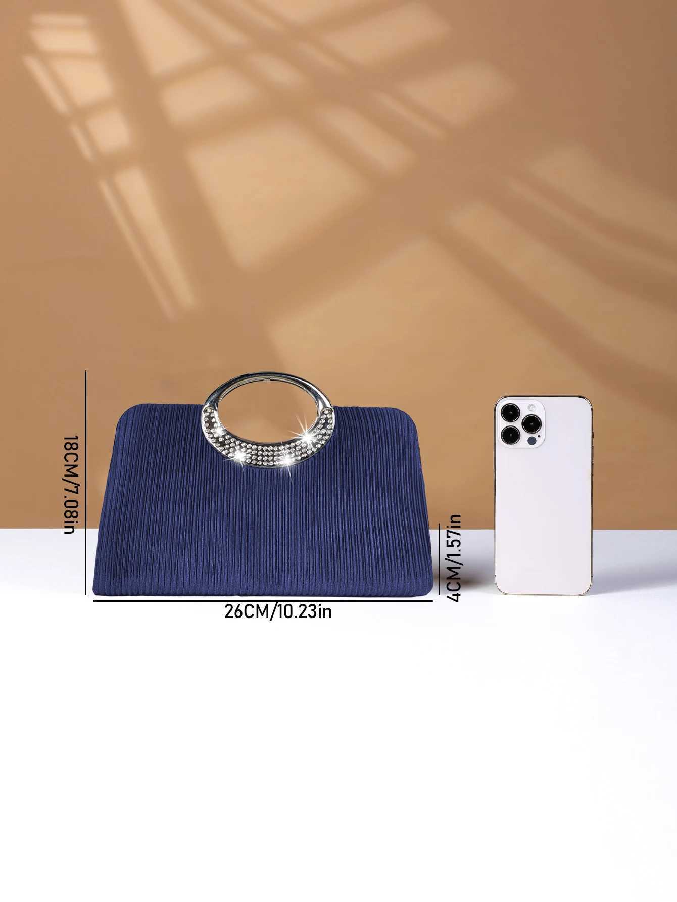 Glamorous Glitter Bling Luxury Shiny Rhinestone Decor Ruched Panel Chain Glitter Square Bag Perfect Bride Evening BagXJ240729