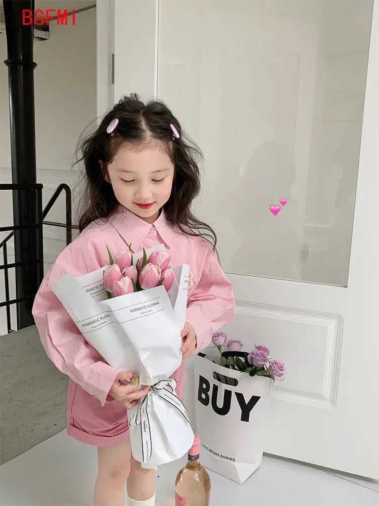 Fashionable baby girl pink shirt baby loose top solid color spring summer youth and childrens clothing 1-11YW240729