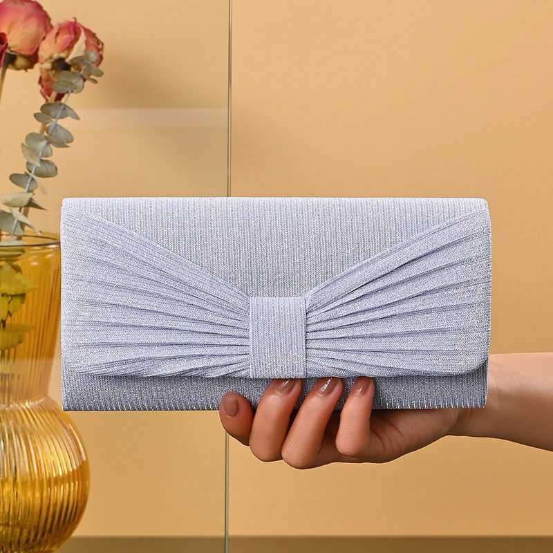 women glitter bow evening bag woman party wedding clutch bag Pleated Mini Clutch Bag Shiny Dinner Bag Fashion Handbag for PartyXJ240729