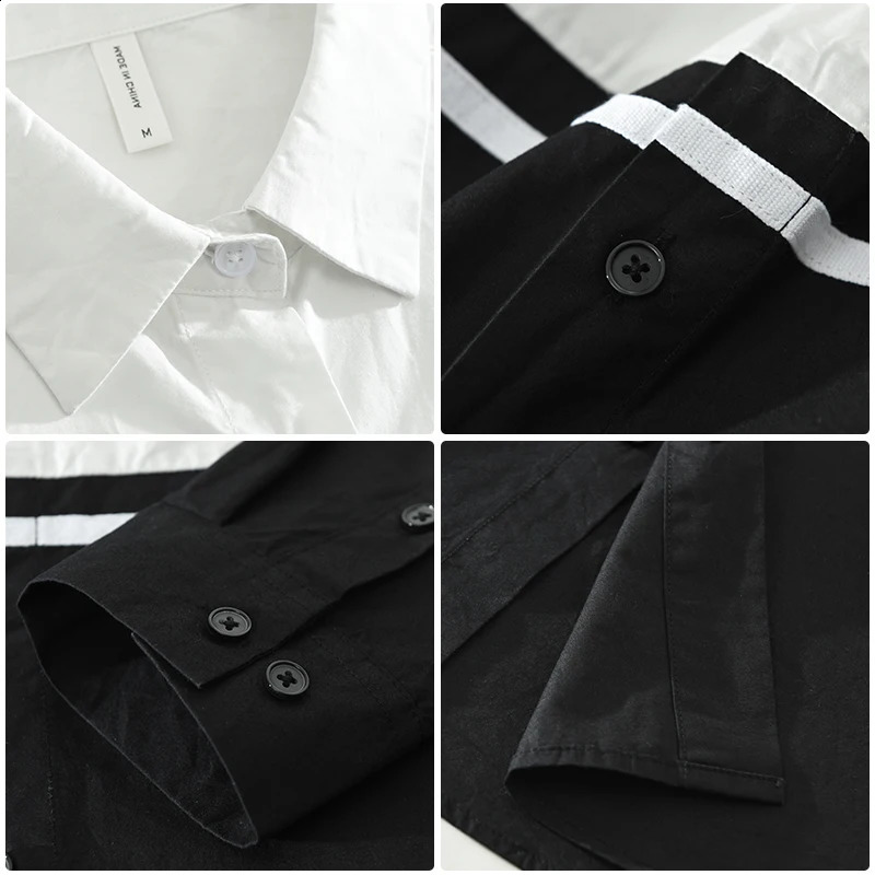 Black White Patchwork Shirt for Men Loose Long Sleeve Shirts Classics All-match Mens Clothing 240729