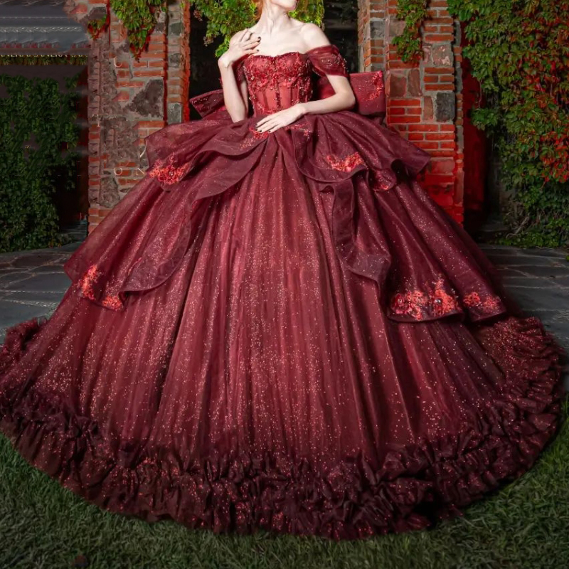 Bury Quinceanera For Girl Applique Lace Bow Beaded Graduatin Party Prom Dress Sweet 16 vestidos de 15 anos