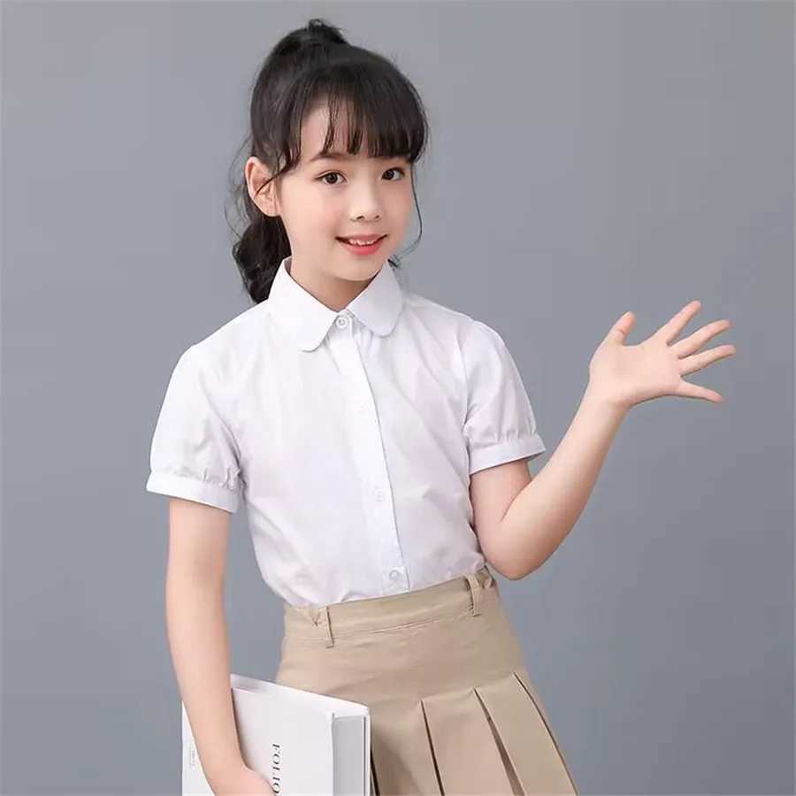 Girls school shirt white shirt youth shirt girls short sleeved shirt girls school uniform tops for ages 3-18W240729