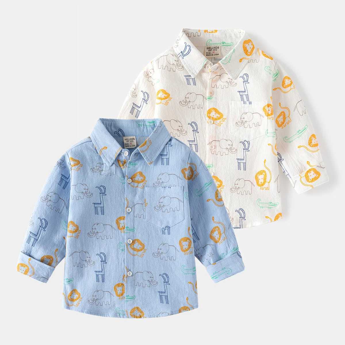 Cute animal boy shirt childrens cotton top long sleeved childrens clothingW240729