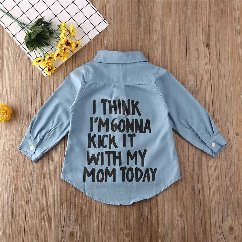 1-6 year old baby denim shirt top childrens letter printed long sleeved shirt top childrens boys and girls denim shirt topW240729