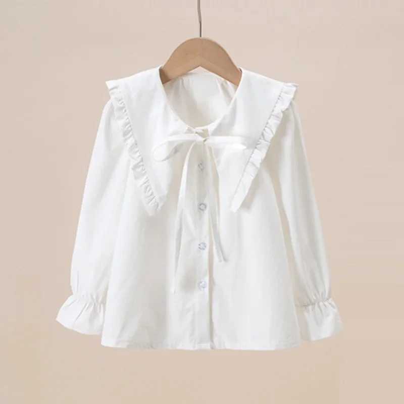 Spring pleated white Lolita shirt for infants toddlers girls teenagers long sleeved tops school cotton shirts for children aged 6 8 10 and 12W240729