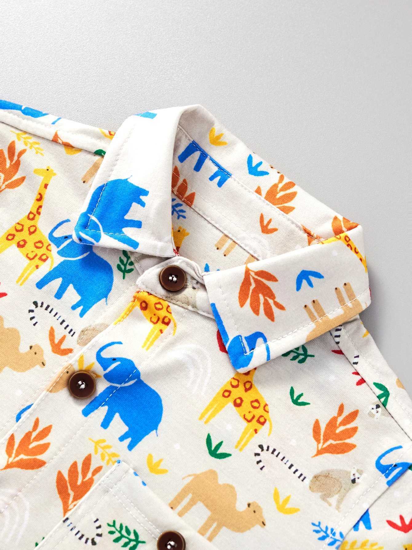 Childrens casual short sleeved cartoon elephant camel print pattern summer clothing fashion personalityW240729