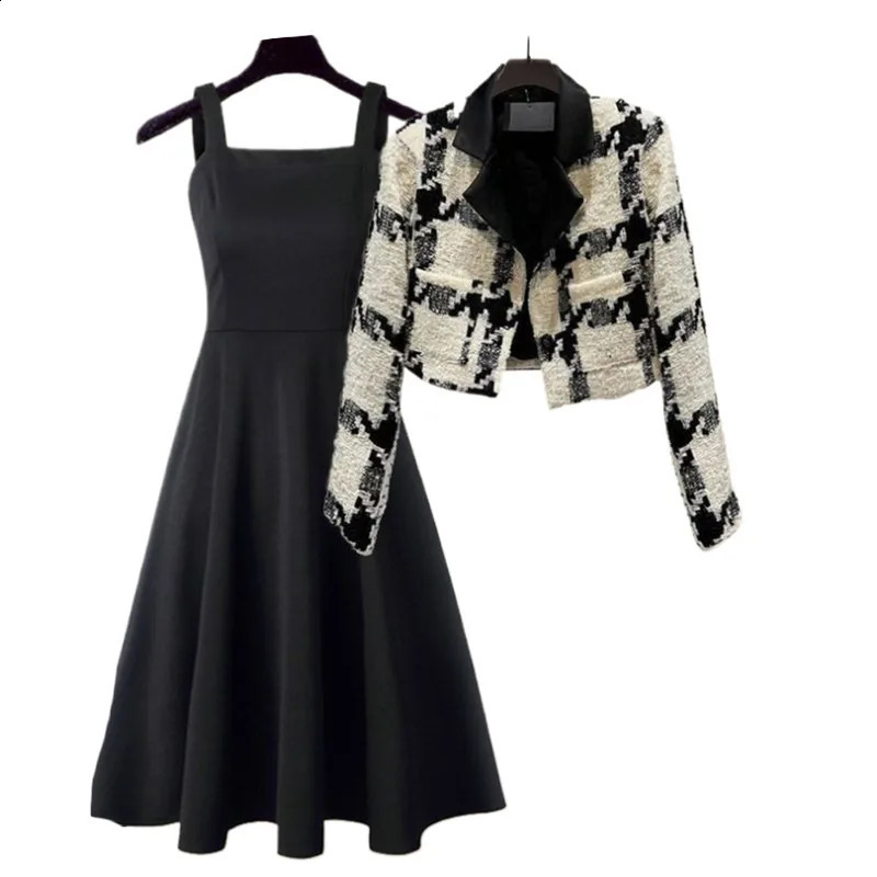 Fashion Womens Set SpringSummer Korean Edition High end Short Clothes Age Reducing Dress Two piece 240827
