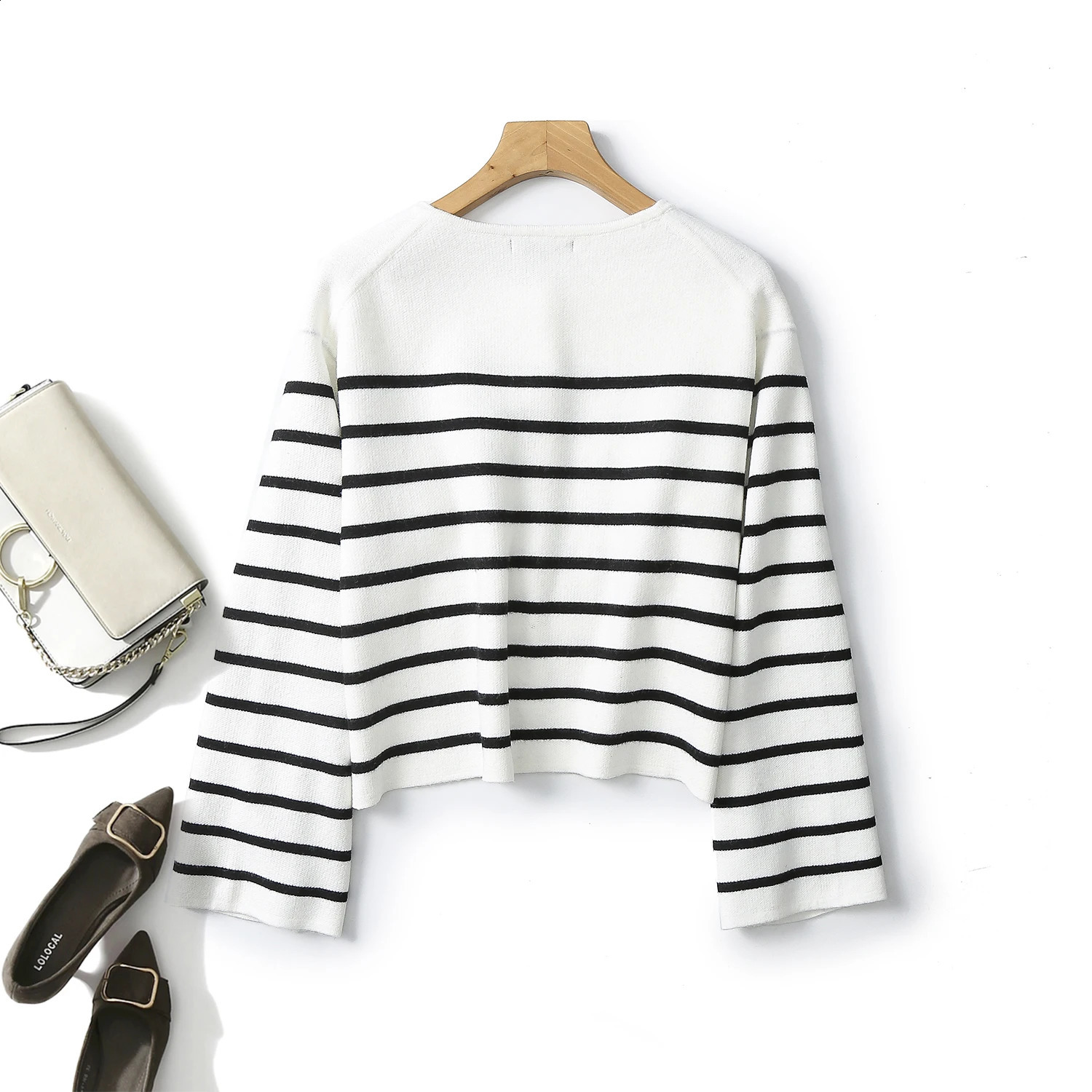 Ethereal MD style of Womens casual small fragrance highgrade striped knit cardigan 240722