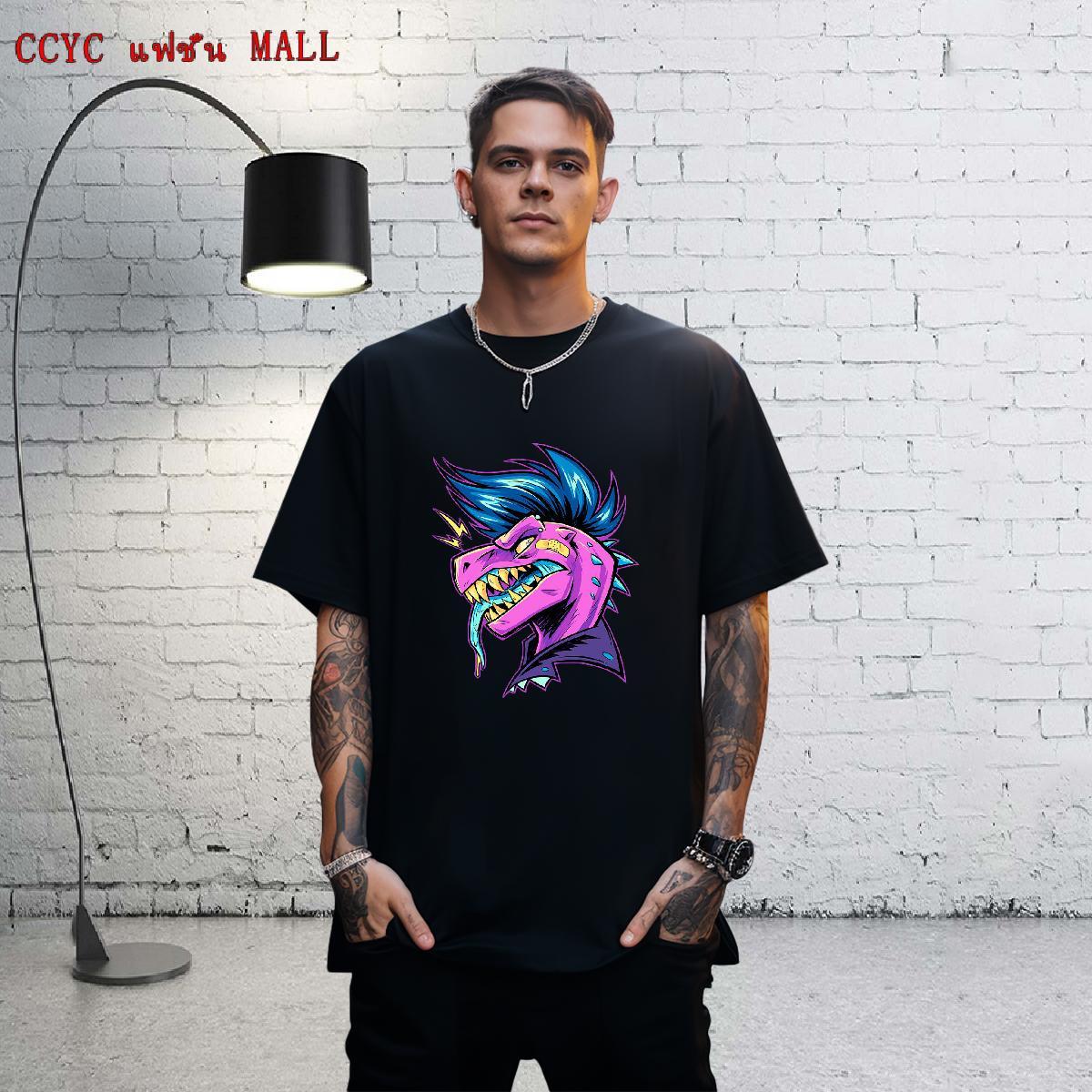 Free Shipping Mens Tshirts 230g 100% Cotton Hip Hop dinosaur Plus Size Cartoon Breathable Short Sleeve Custom T shirt Polos