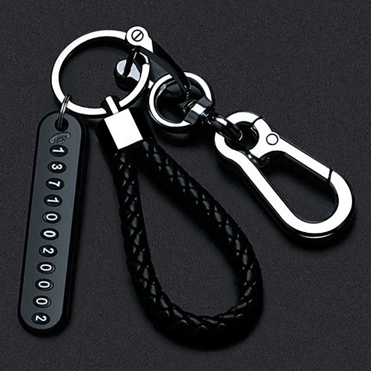 Trendy DIY Mobile Phone Number Plate Pendant Keychain for Men Punk Simple Woven Leather Rope Anti-lost Car Key Chain AccessoriesL240729