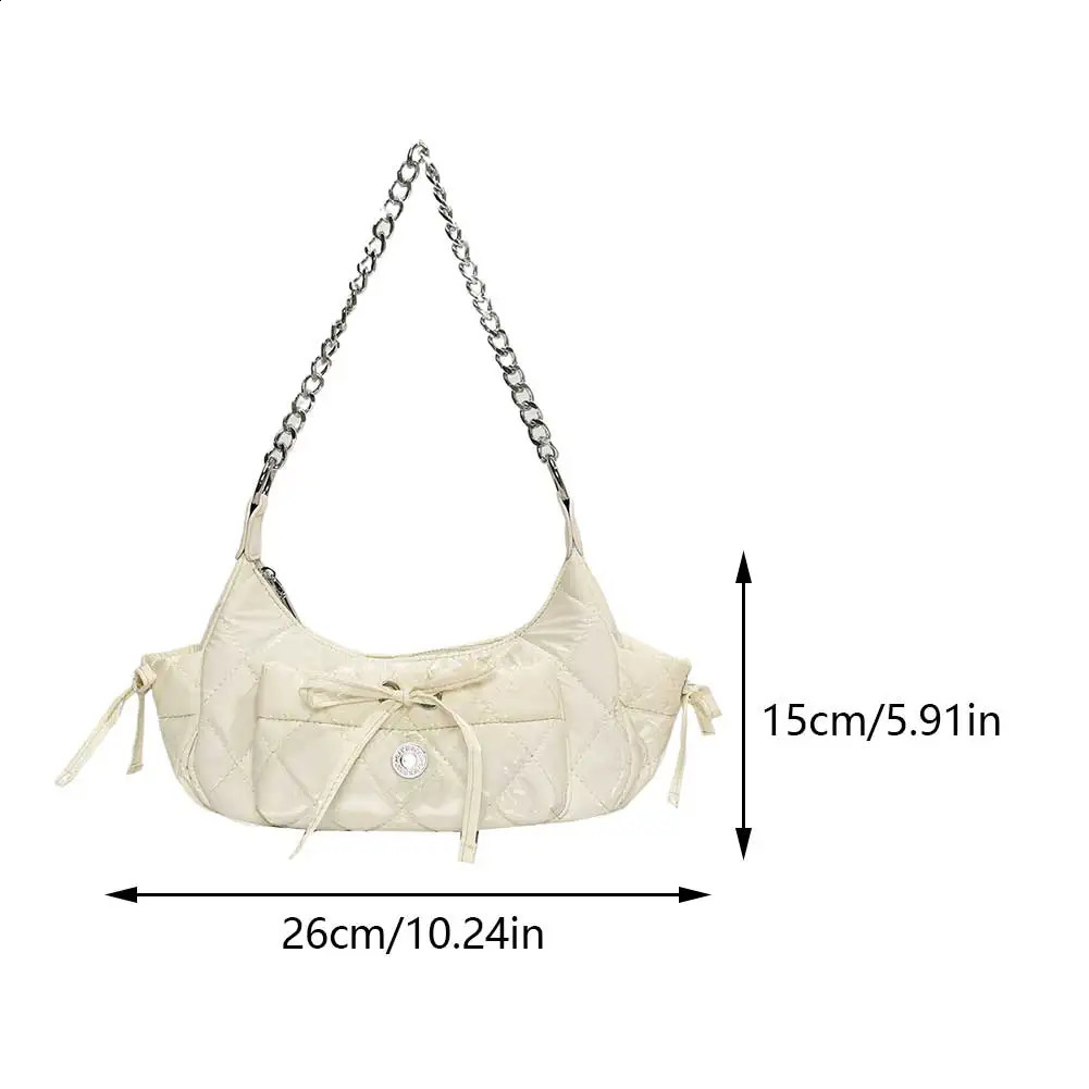 Rhombus Chain Bowknot Shoulder Bag with Adjustable Strap Y2K Purse PU Leather Fashion Handbag Everyday for Women and Girls 240729