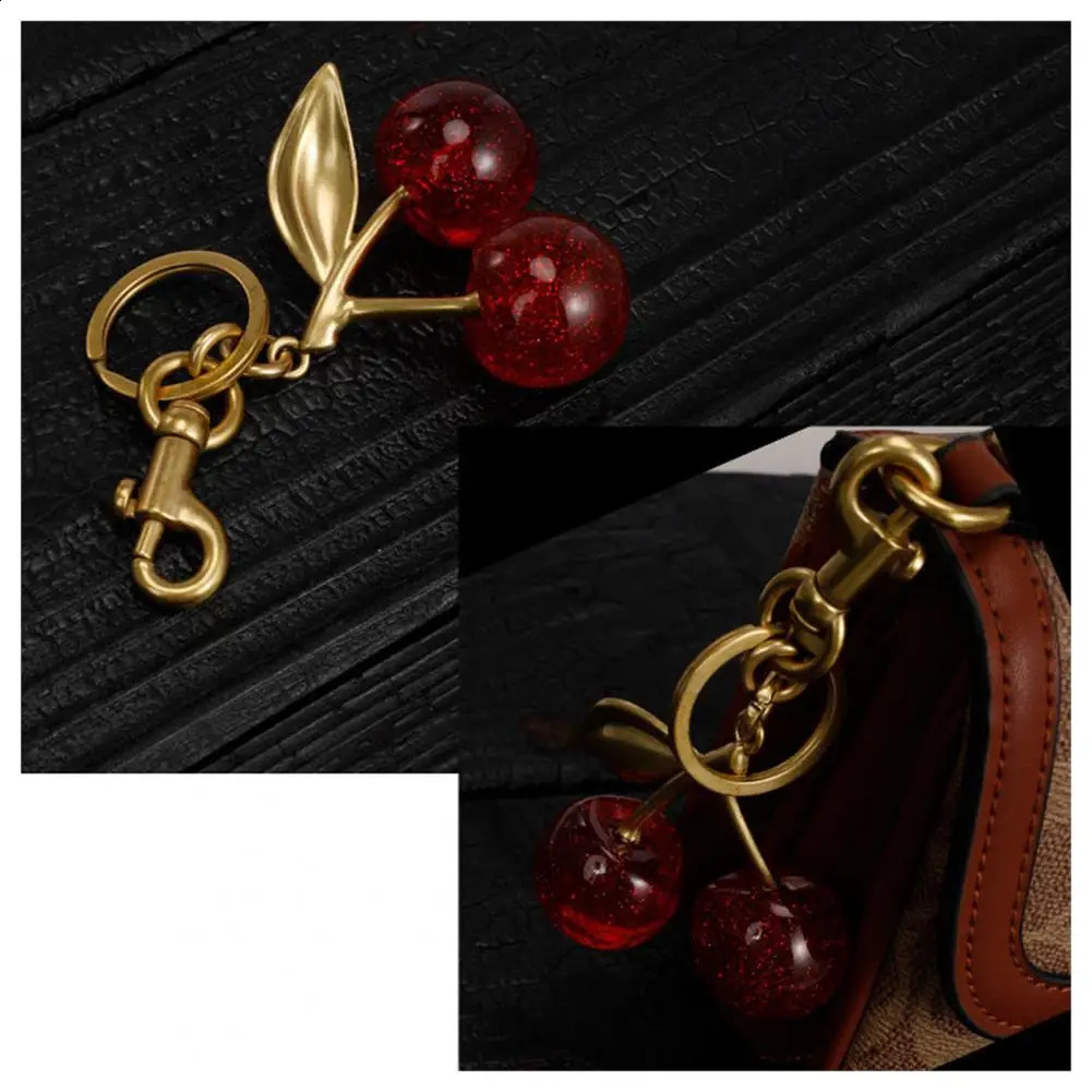 Cherry Charm Pendant Cherry Pendant Shoulder Bag Decoration Fruit Leaf Shape Keychain Exquisite Keyring Holder Glittery Resin 240729