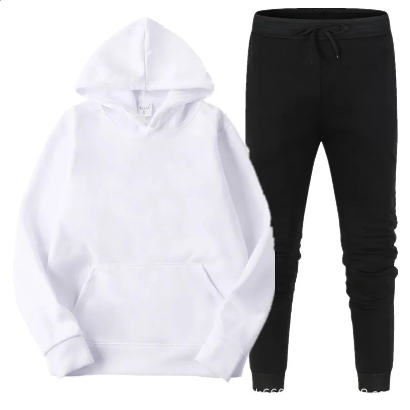 2024 womens mens suit solid color hooded suit mens and womens spring warm hoodie casual long-sleeved pants two-piece suit 240729