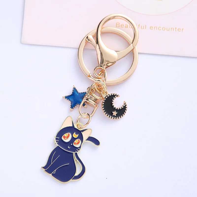 Sailor Moon Keychain Anime Moon Cats Baked Enamel Jewelry Zinc Alloy Couple Keyring Pendent Accessory Key Chians Gift for WomenL240729