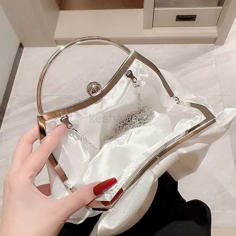 White Satin Bow Fairy Evening Bags Clutch Metal Handle Handbags for Women Wedding Party Bridal Clutches Purse Chain Shoulder BagXJ240729