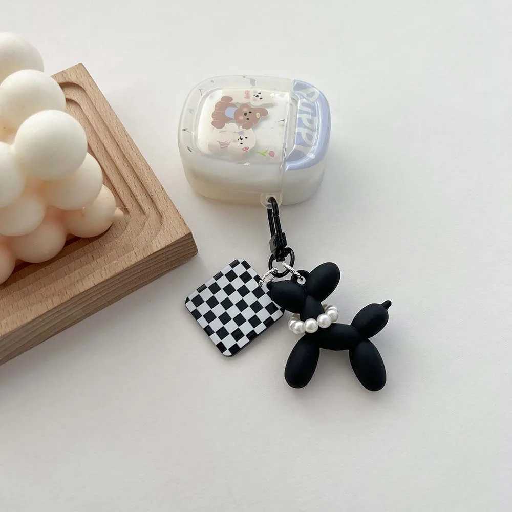 Cool Acrylic Cartoon Balloon Dog Keychains Black Color Heart Flower Pendant Phone Chain Key Buckle Accessories Bag Pendant ToysL240729