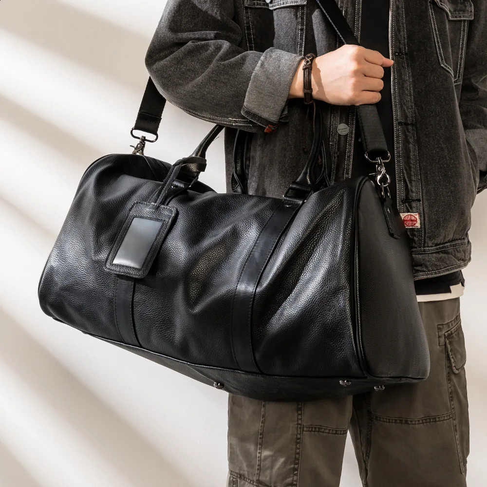 Mens Travel Bag Genuine Leather Casual Hand Luggage Bag High Capacity Duffle Shoulder Shoe Pocket For 17 Inch Laptop NUPUGOO 240729