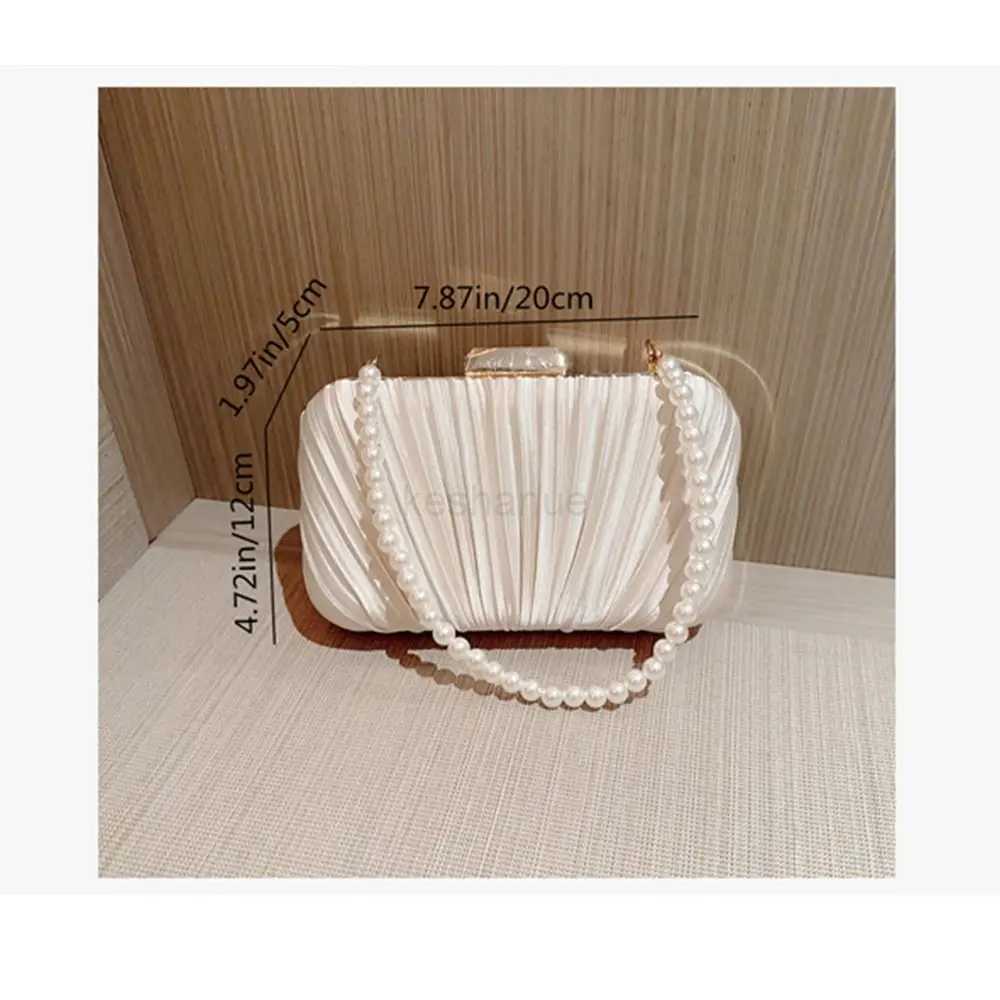 Silk Evening Bag Women Elegant Fashion Banquet Clutch Pearl Chain Shoulder Bags Luxury Purse Female Wedding Party HandbagsXJ240729