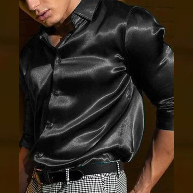 Summer mens shirt Long sleeve shirt Party Evening dress Holiday Top T-shirt Silk red Golden Ceremony top Silk skating co 240729