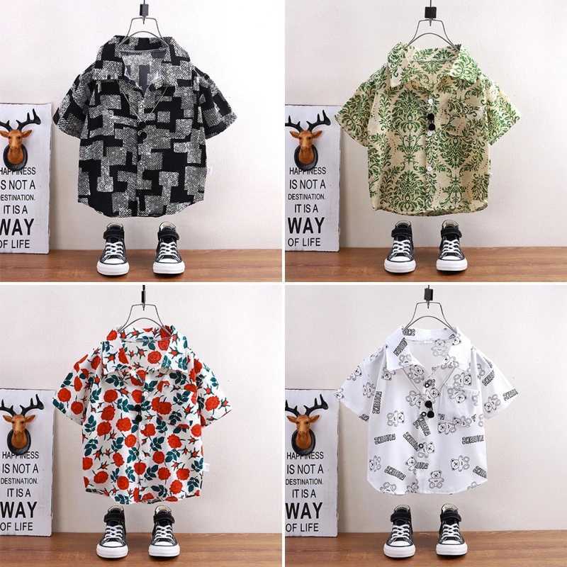 2024 Summer Cotton Childrens Boys Shirt Printed Little Boys Top Comparison Round Neck Collar Childrens Boys T-shirtW240729