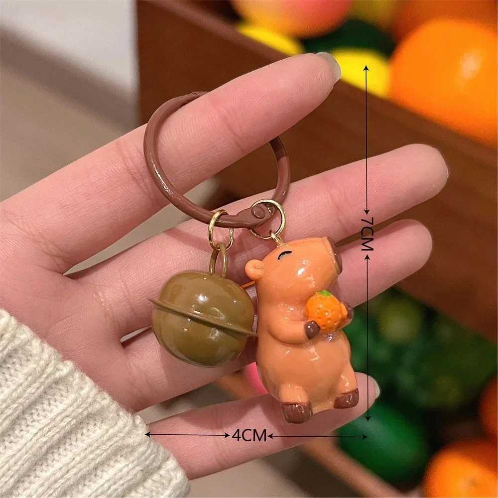 Lovely Cartoon Resin Capybara Keychain Creative Charms Small Bell Capybara Bag Pendant Kapibala Keyring GiftsL240729